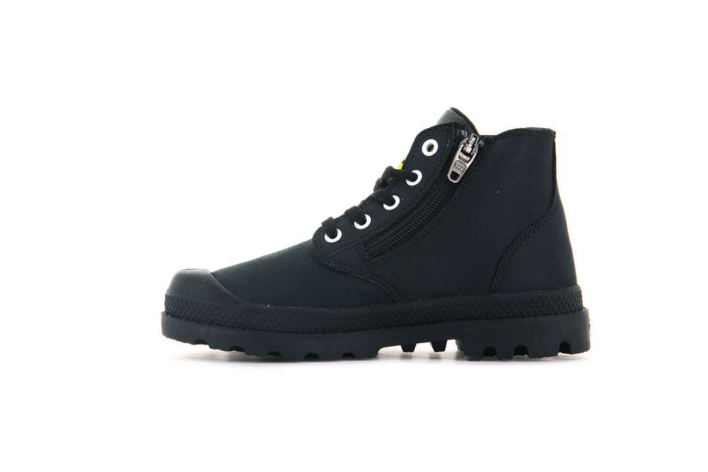 Botas Palladium PAMPA MID LTH ZIP Niños Negras | Costa Rica-39452